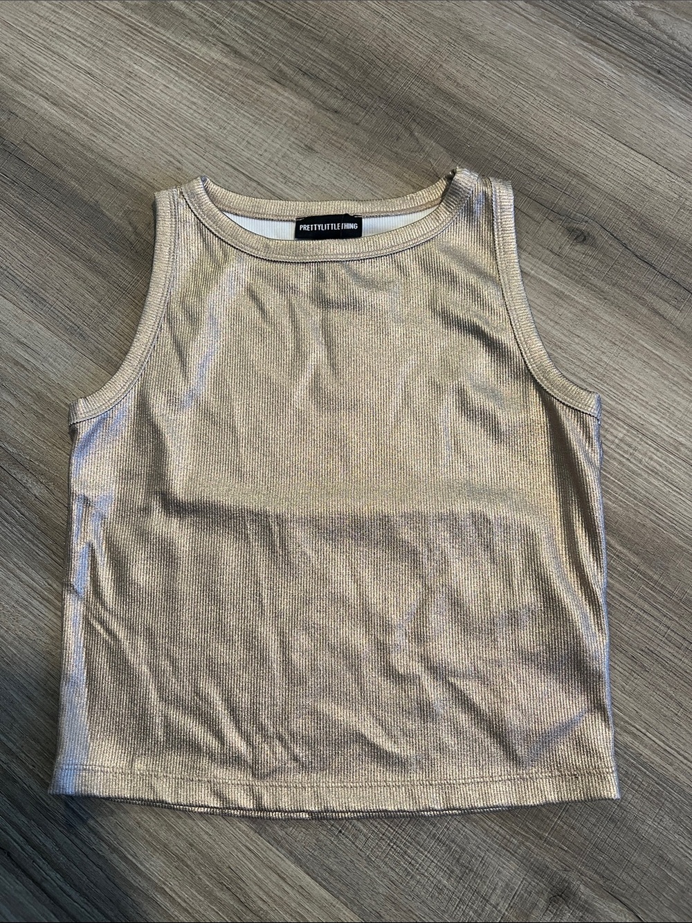 PRETTYLITTLETHING Metallic Gold Ribbed Tank